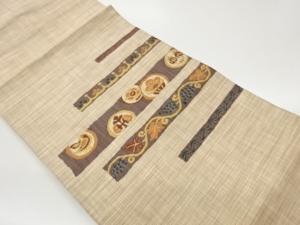 変わり横段に丸文・花鳥・葡萄唐草模様織出し名古屋帯